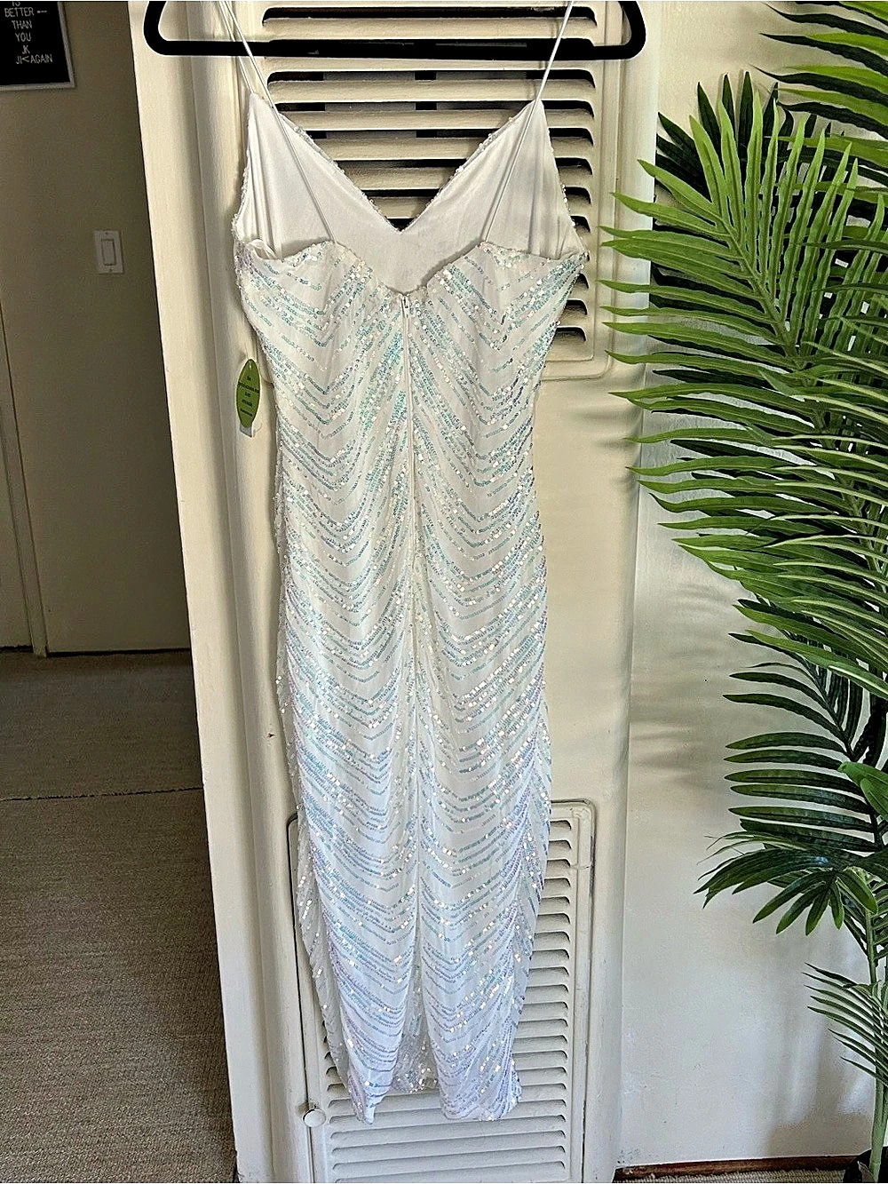 Windsor Sequin Maxi Dress in White & Blue Size Medium NWT